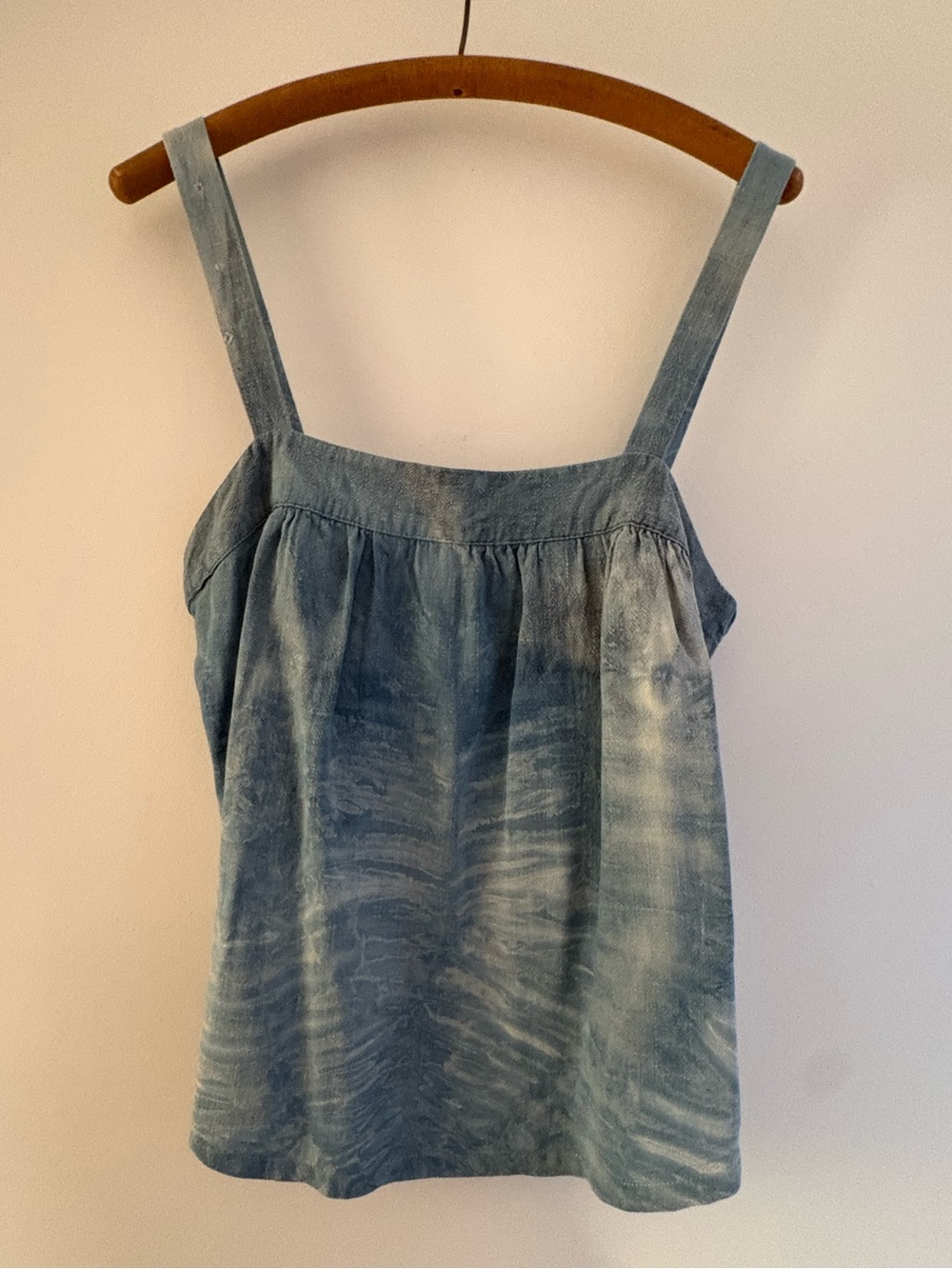 Indigo-dyed cotton side-button tank top, size XL